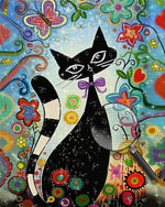 Cartoon Schwarze Katze und Blumen Diamond Painting