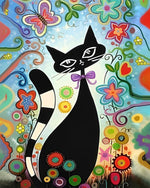 Cartoon Schwarze Katze und Blumen Diamond Painting