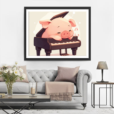 Cartoon Schwein auf dem Klavier Diamond Painting