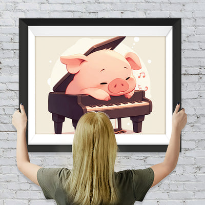 Cartoon Schwein auf dem Klavier Diamond Painting