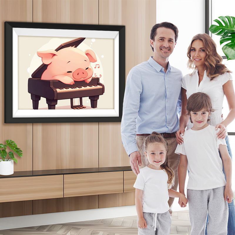 Cartoon Schwein auf dem Klavier Diamond Painting