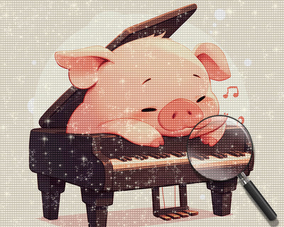 Cartoon Schwein auf dem Klavier Diamond Painting