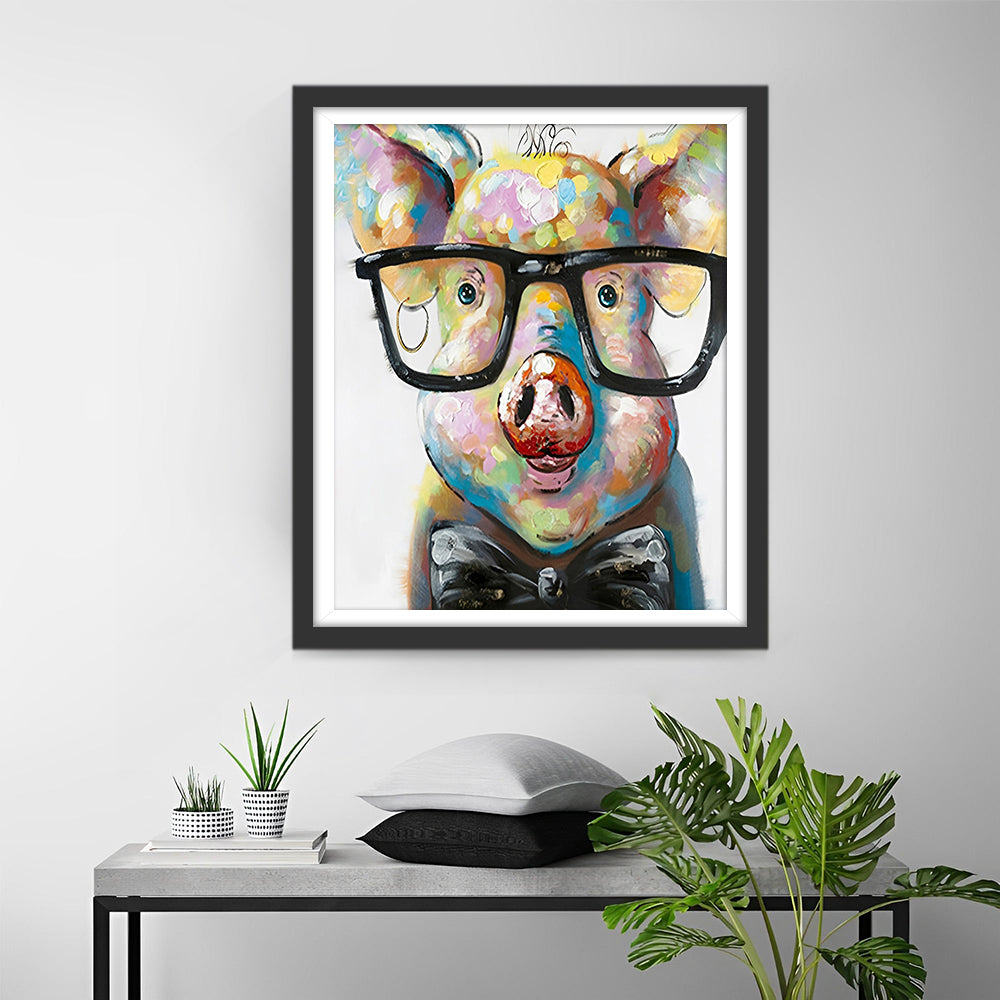 Cartoon Schwein mit Brille Diamond Painting