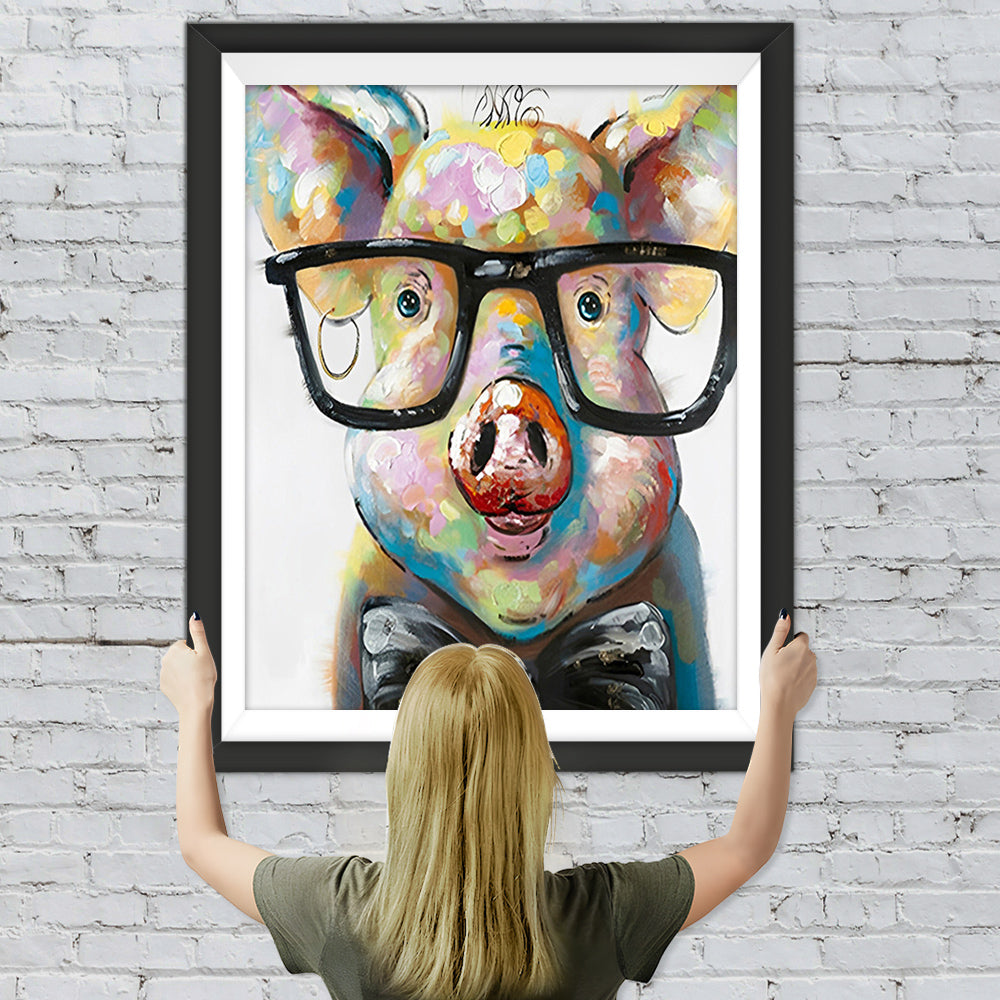 Cartoon Schwein mit Brille Diamond Painting
