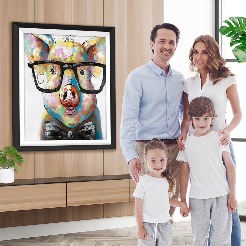 Cartoon Schwein mit Brille Diamond Painting