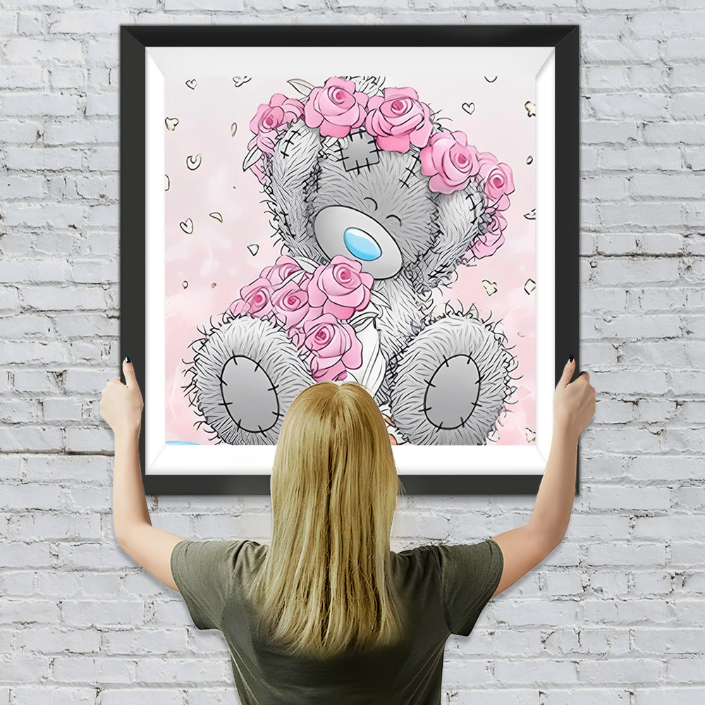 Cartoon Teddybär mit Blumen Diamond Painting