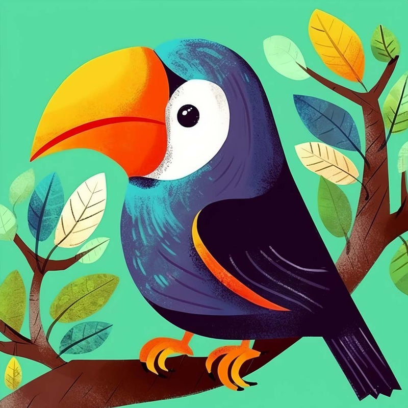 Cartoon Tukan auf Zweig Diamond Painting