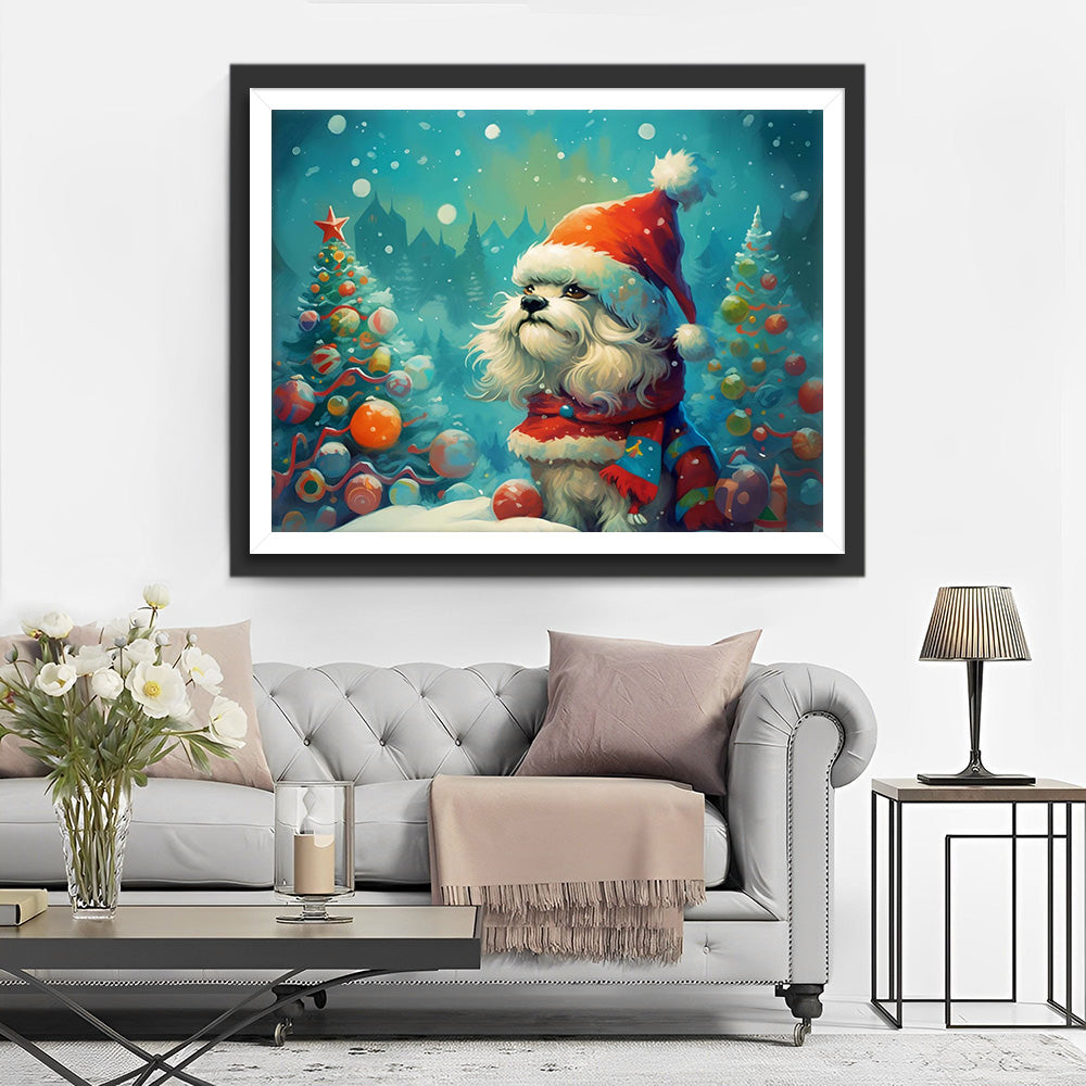 Cartoon Weihnachtsbäume und Hündchen Diamond Painting