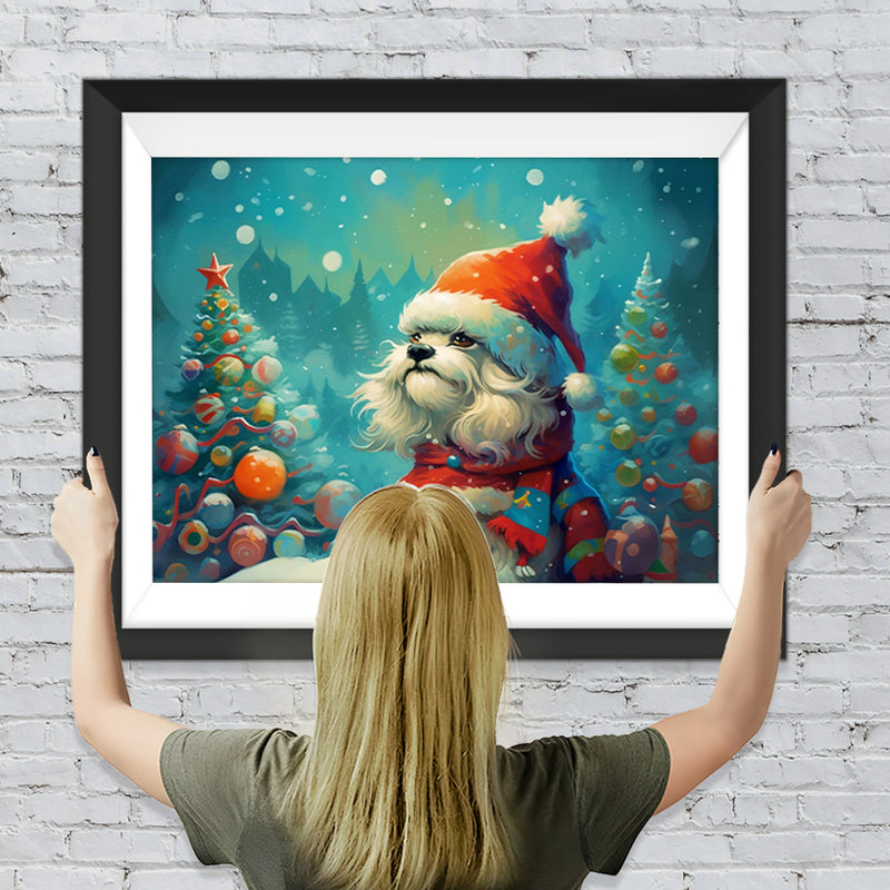 Cartoon Weihnachtsbäume und Hündchen Diamond Painting