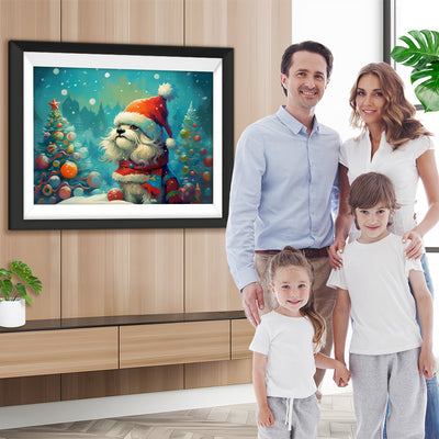 Cartoon Weihnachtsbäume und Hündchen Diamond Painting