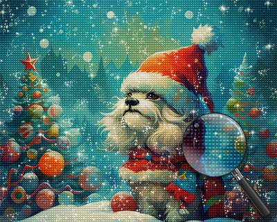 Cartoon Weihnachtsbäume und Hündchen Diamond Painting