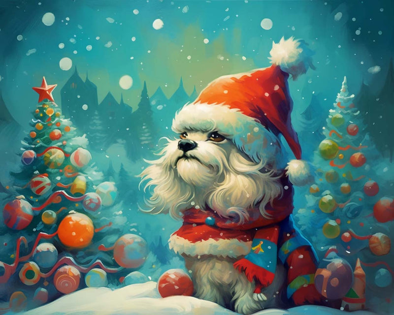 Cartoon Weihnachtsbäume und Hündchen Diamond Painting