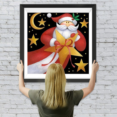 Cartoon Weihnachtsmann, Mond und Sterne Diamond Painting