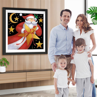 Cartoon Weihnachtsmann, Mond und Sterne Diamond Painting