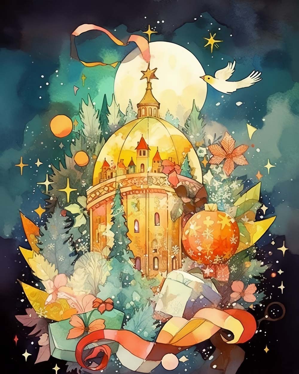 Cartoon Weihnachtsschloss Diamond Painting