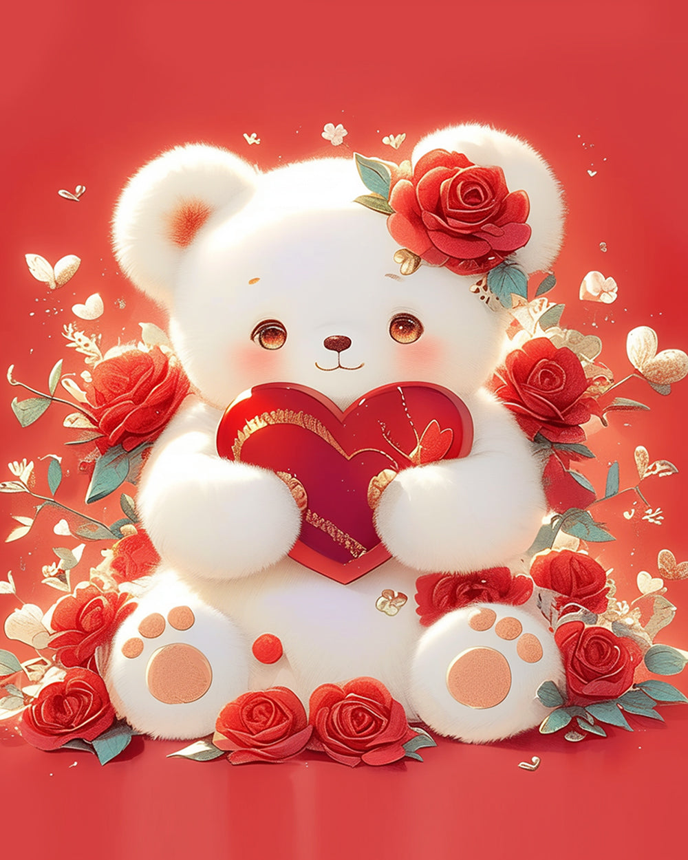 Cartoon Weißer Bär mit Rotem Herzen Diamond Painting