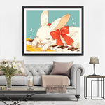 Cartoon Weißes Kaninchen auf dem Klavier Diamond Painting