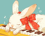 Cartoon Weißes Kaninchen auf dem Klavier Diamond Painting