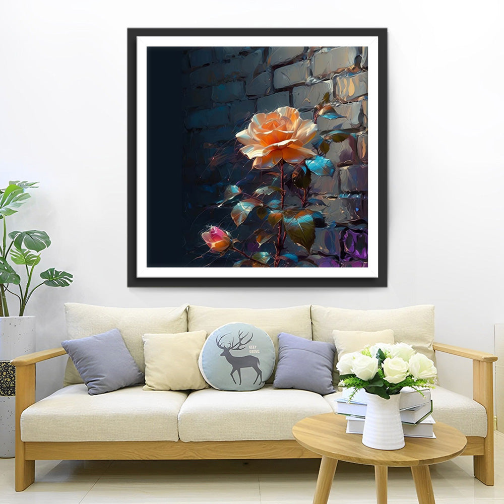 Champagner-Rose in der Ecke Diamond Painting