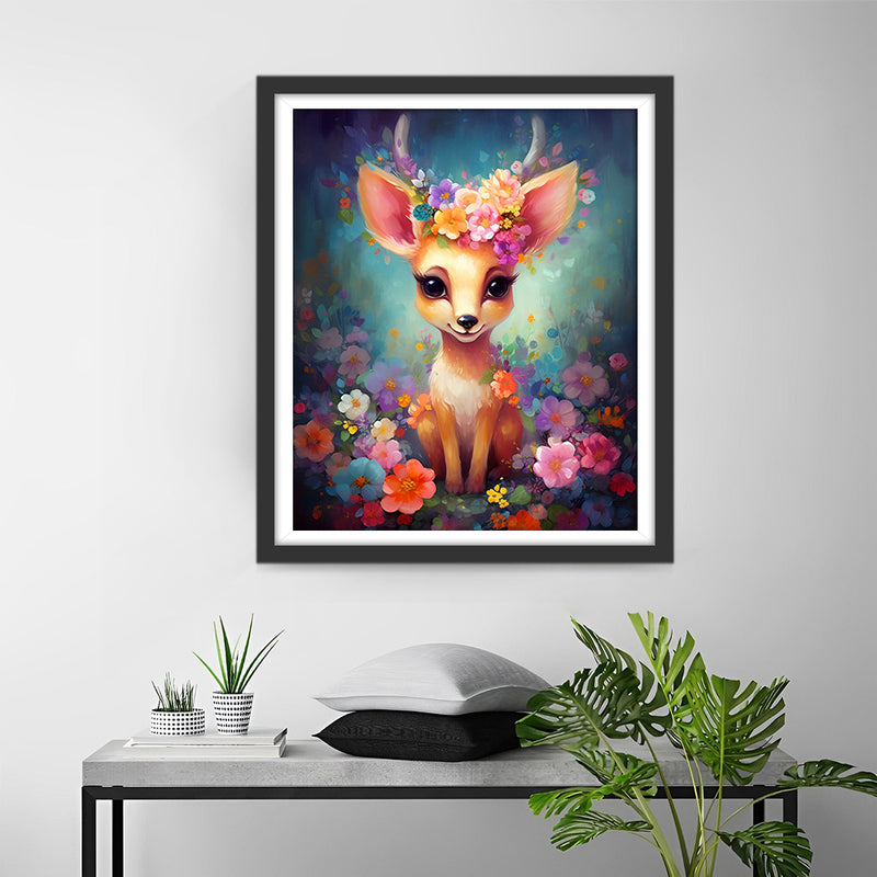 Charmantes Hirschbaby und Blumen Diamond Painting