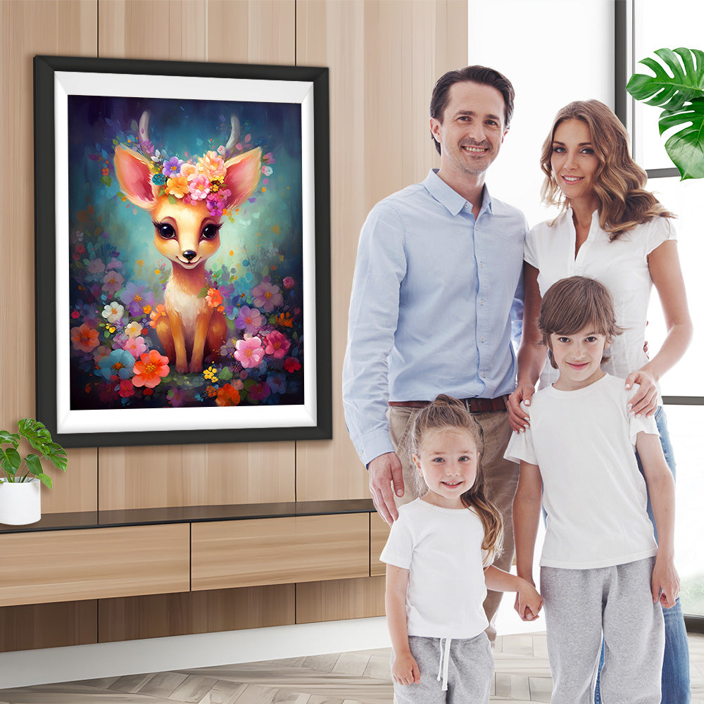 Charmantes Hirschbaby und Blumen Diamond Painting