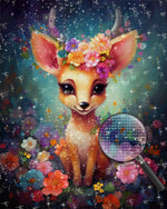 Charmantes Hirschbaby und Blumen Diamond Painting