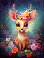 Charmantes Hirschbaby und Blumen Diamond Painting