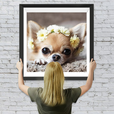 Chihuahua mit einem Kranz Diamond Painting