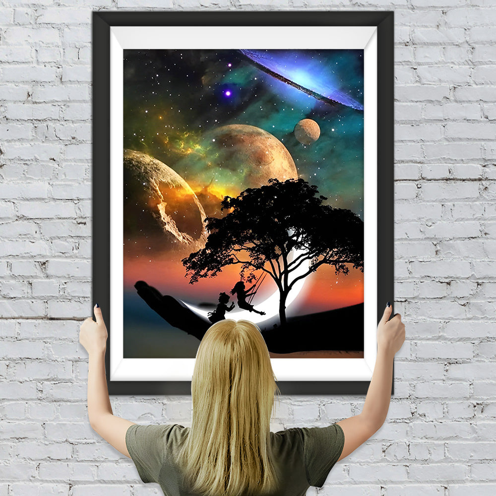 Children Swinging under the Planets Diamond Painting