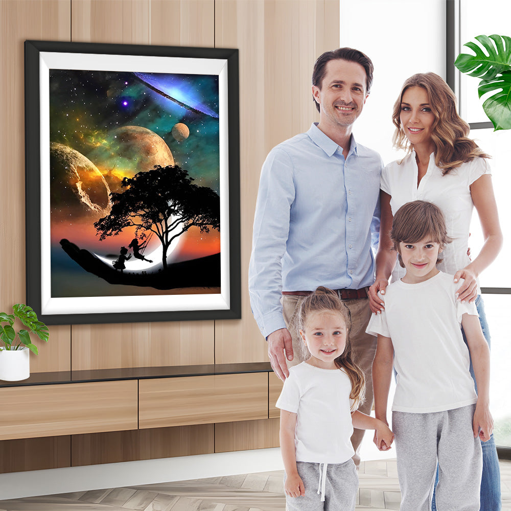 Children Swinging under the Planets Diamond Painting