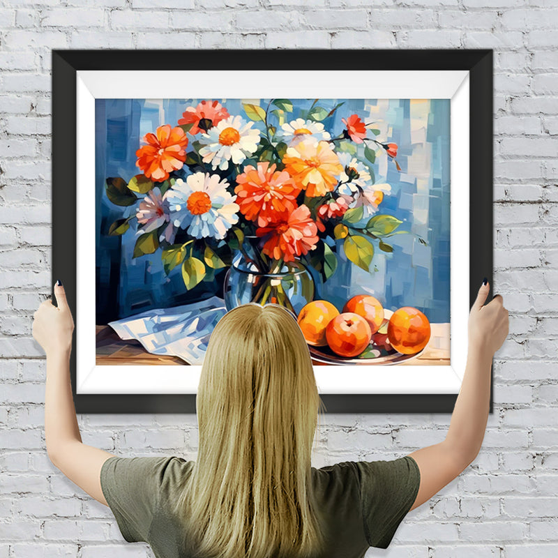 Chrysantheme in Flasche und Früchten Diamond Painting