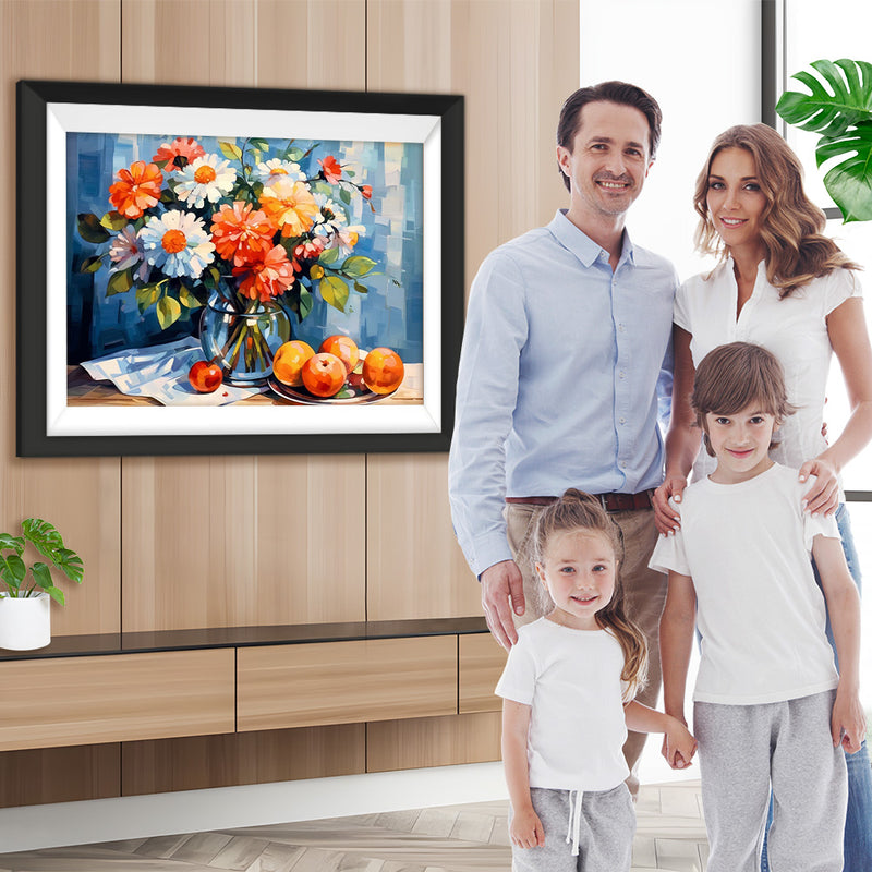 Chrysantheme in Flasche und Früchten Diamond Painting