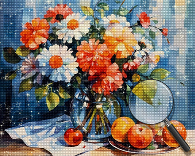 Chrysantheme in Flasche und Früchten Diamond Painting
