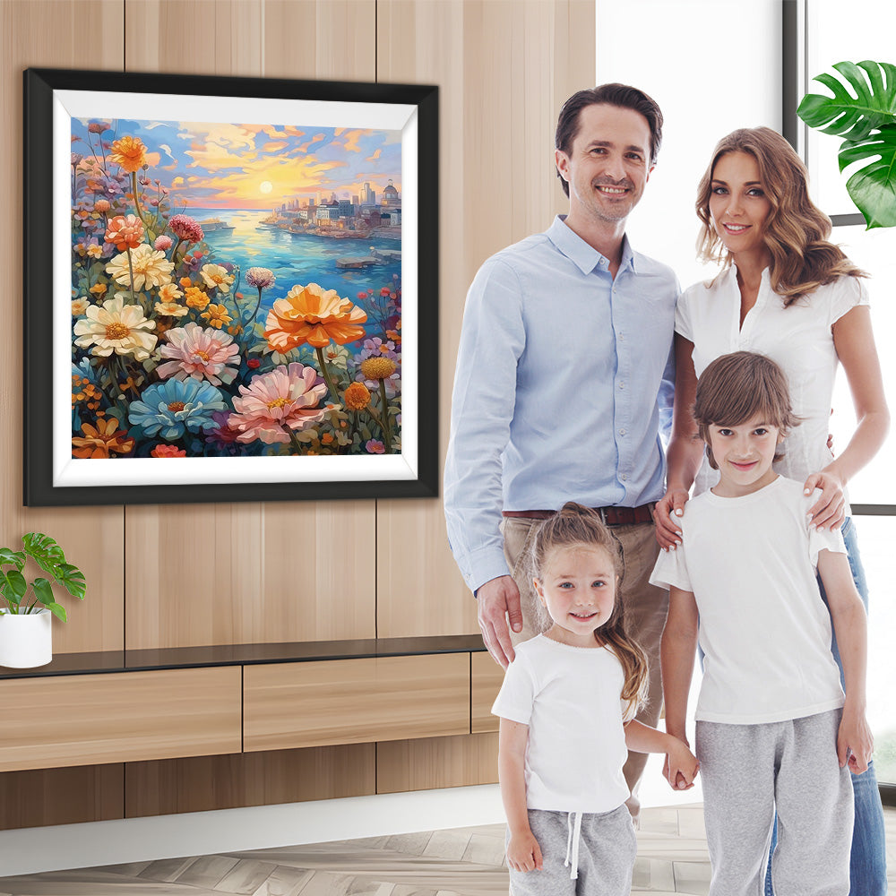 Chrysanthemen am Ufer des Stadtflusses Diamond Painting