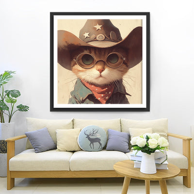 Cowboy Katze mit Brille Diamond Painting