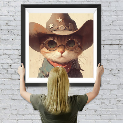 Cowboy Katze mit Brille Diamond Painting