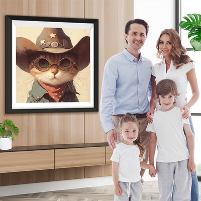 Cowboy Katze mit Brille Diamond Painting