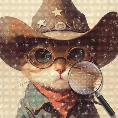 Cowboy Katze mit Brille Diamond Painting