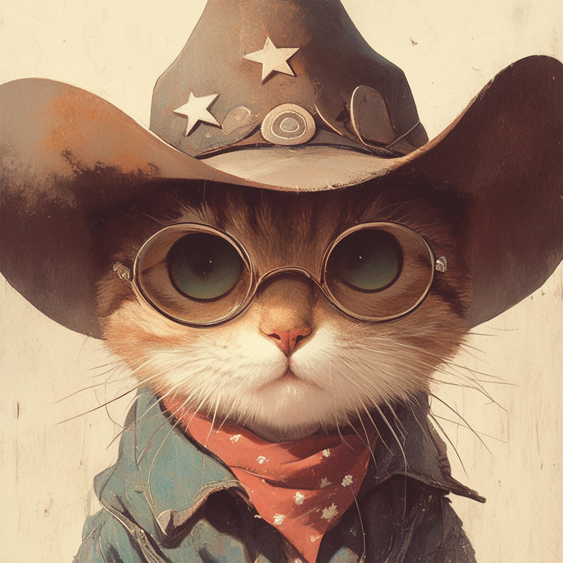 Cowboy Katze mit Brille Diamond Painting