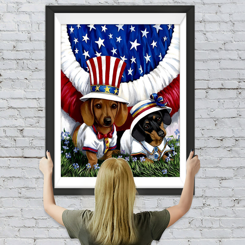 Dachshunde und amerikanische Flagge Diamond Painting