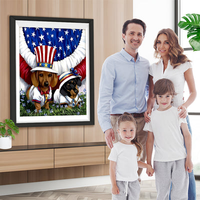 Dachshunde und amerikanische Flagge Diamond Painting