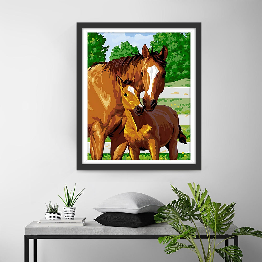 Das braune Pferd und sein Baby Diamond Painting