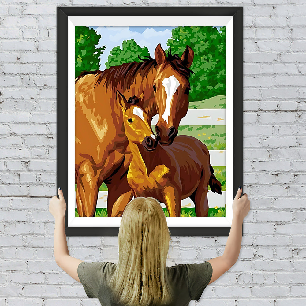 Das braune Pferd und sein Baby Diamond Painting