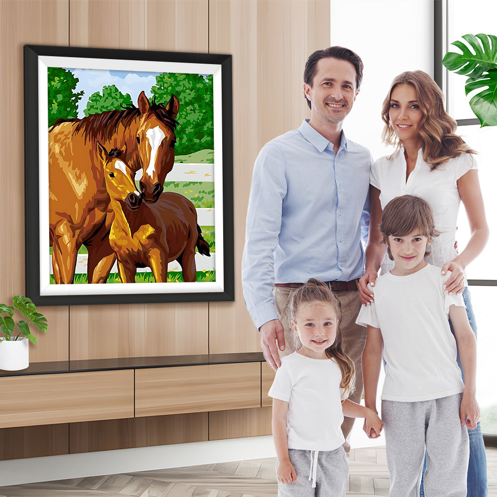 Das braune Pferd und sein Baby Diamond Painting