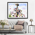Das Mädchen fährt ein Blumenfahrrad Diamond Painting