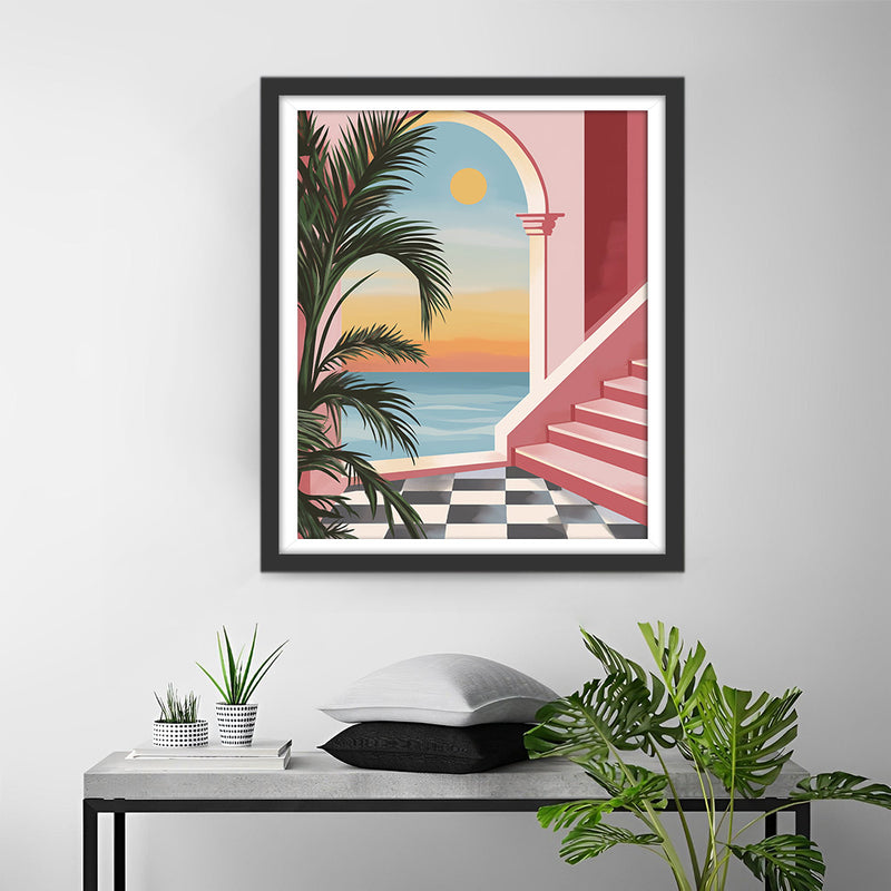Das Meer vor dem Rosa Haus Diamond Painting