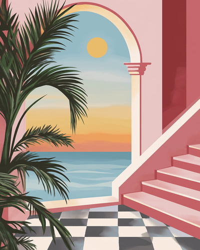 Das Meer vor dem Rosa Haus Diamond Painting