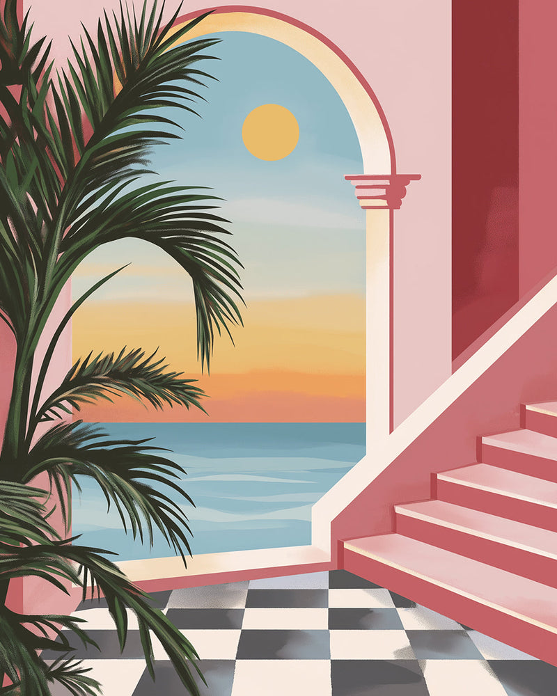 Das Meer vor dem Rosa Haus Diamond Painting