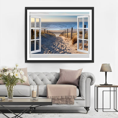 Das Meer vor dem weißen Fenster Diamond Painting