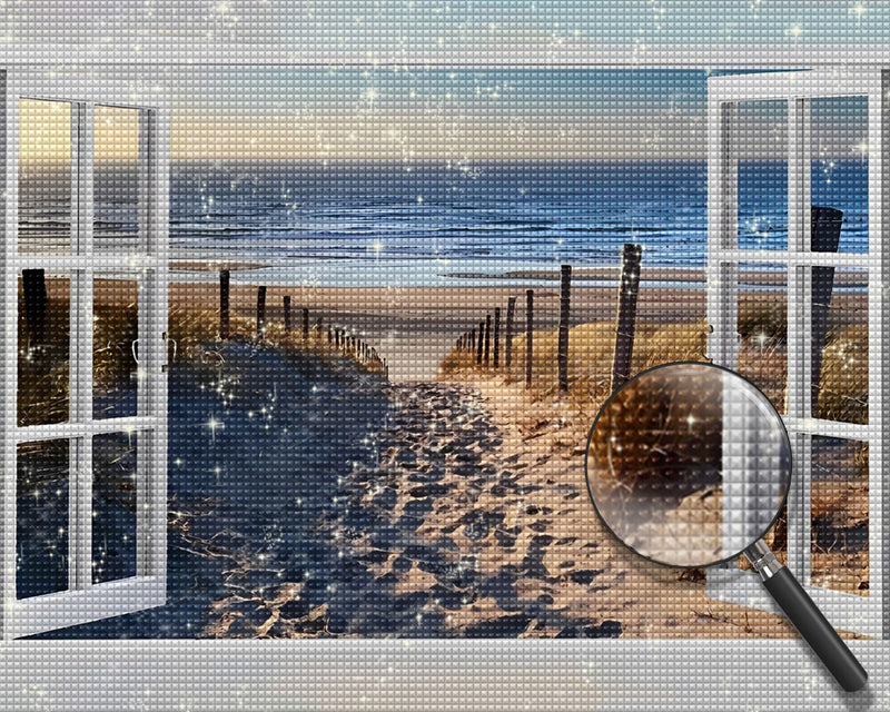 Das Meer vor dem weißen Fenster Diamond Painting